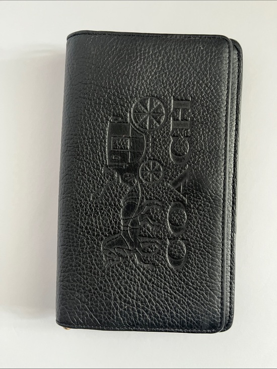 Coach Handbags - Coach Black Pebble Leather Continental Wallet with Embossed Carriage